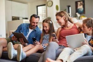 A family uses the Helix TV app
